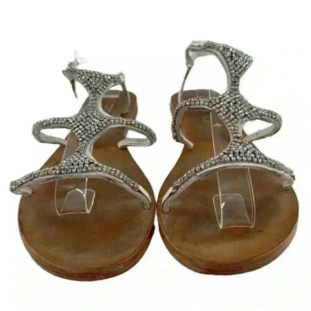 Aldo womens sandals size 7 37.5 white leather gem gladiator vintage y2k